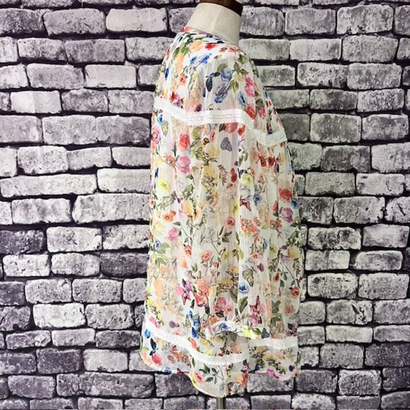 CJ Banks Multicolored Floral 3/4 Sleeve Blouse Size 1X - Picture 8 of 9